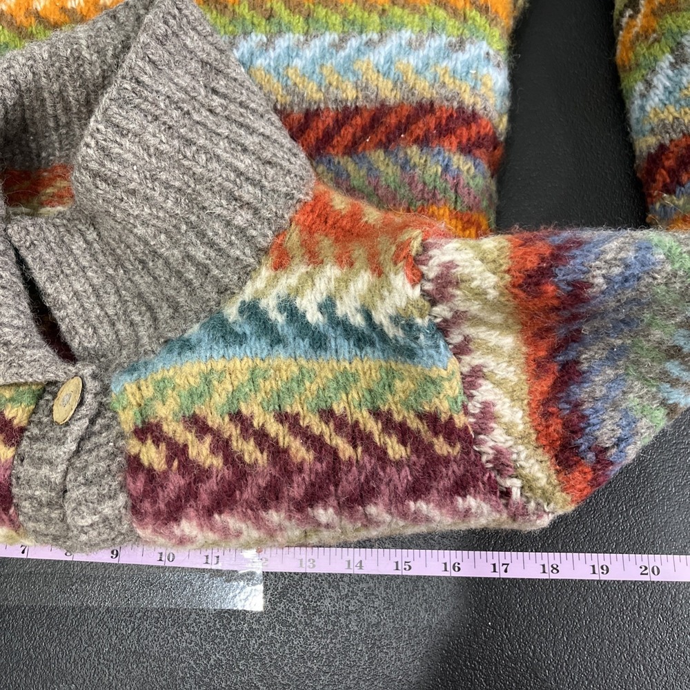 Pachamama Handmade Cardigan Womens S 100% Wool Chevron Chunky Knit Rustic Nordic - Picture 8 of 9